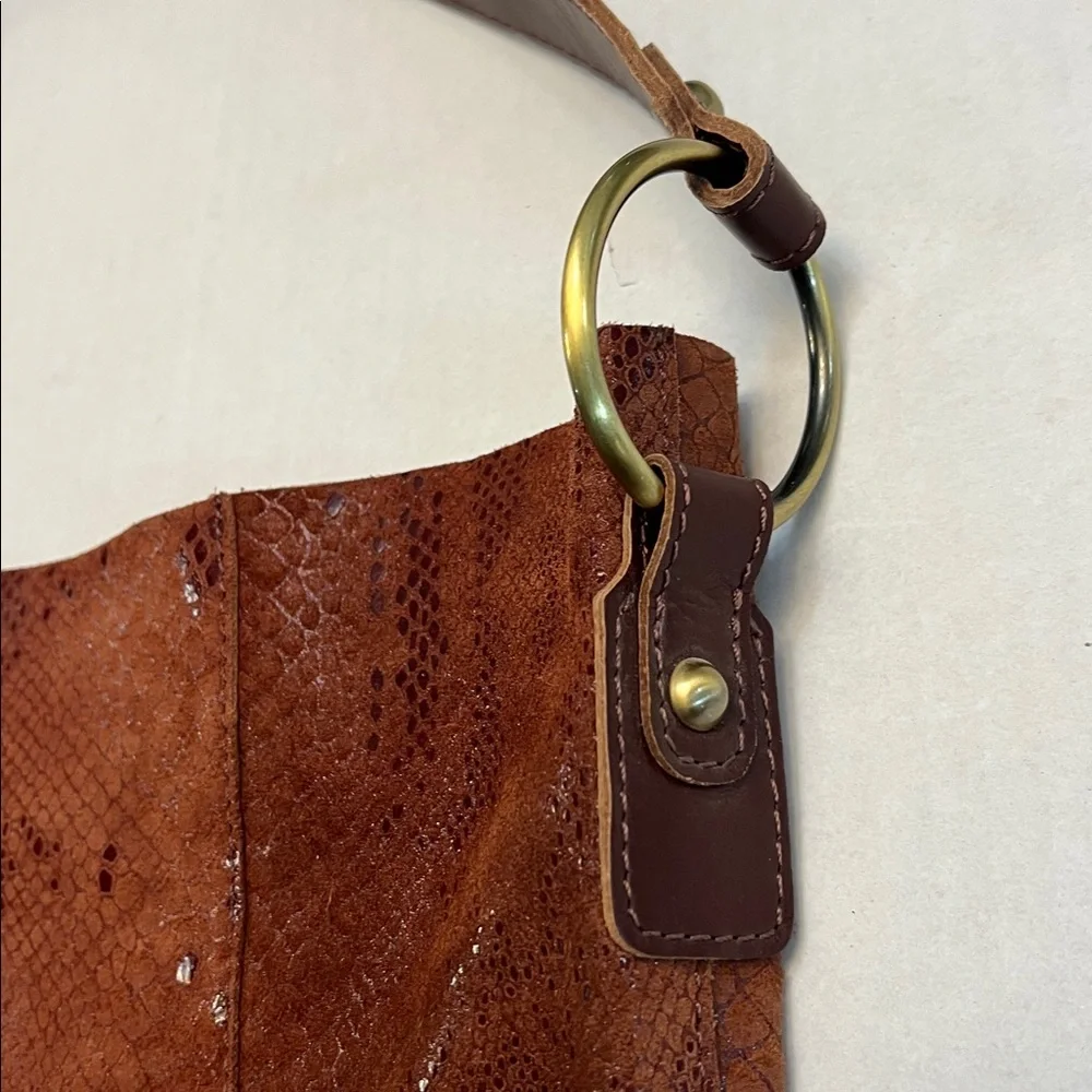 ASSOTS LONDON BROWN SNAKE FOIL PATTERN LEATHER HOBO TOTE BAG NEW
